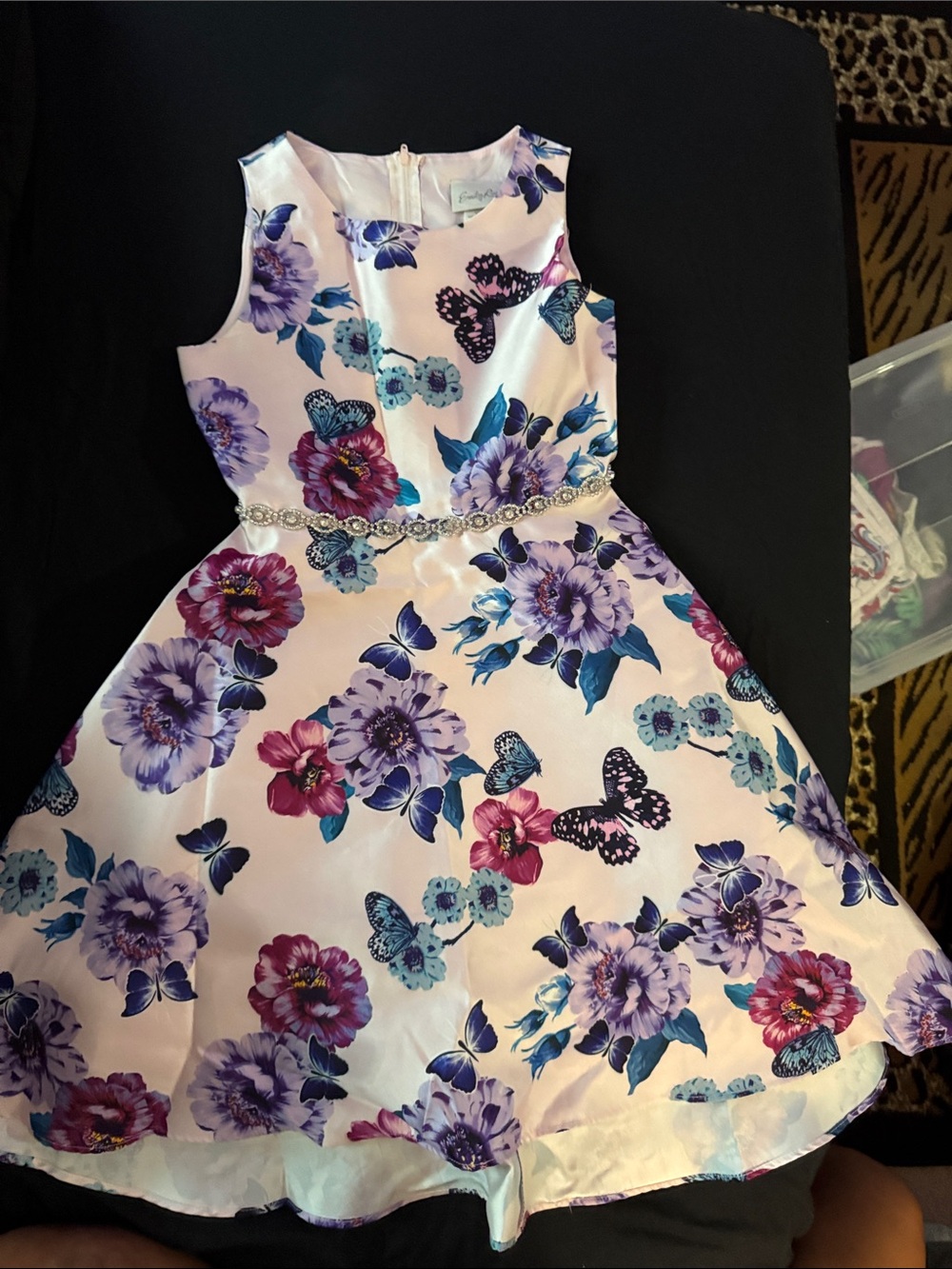 Emily Rose Pink Floral & Butterfly Party Dress with Jeweled Belt